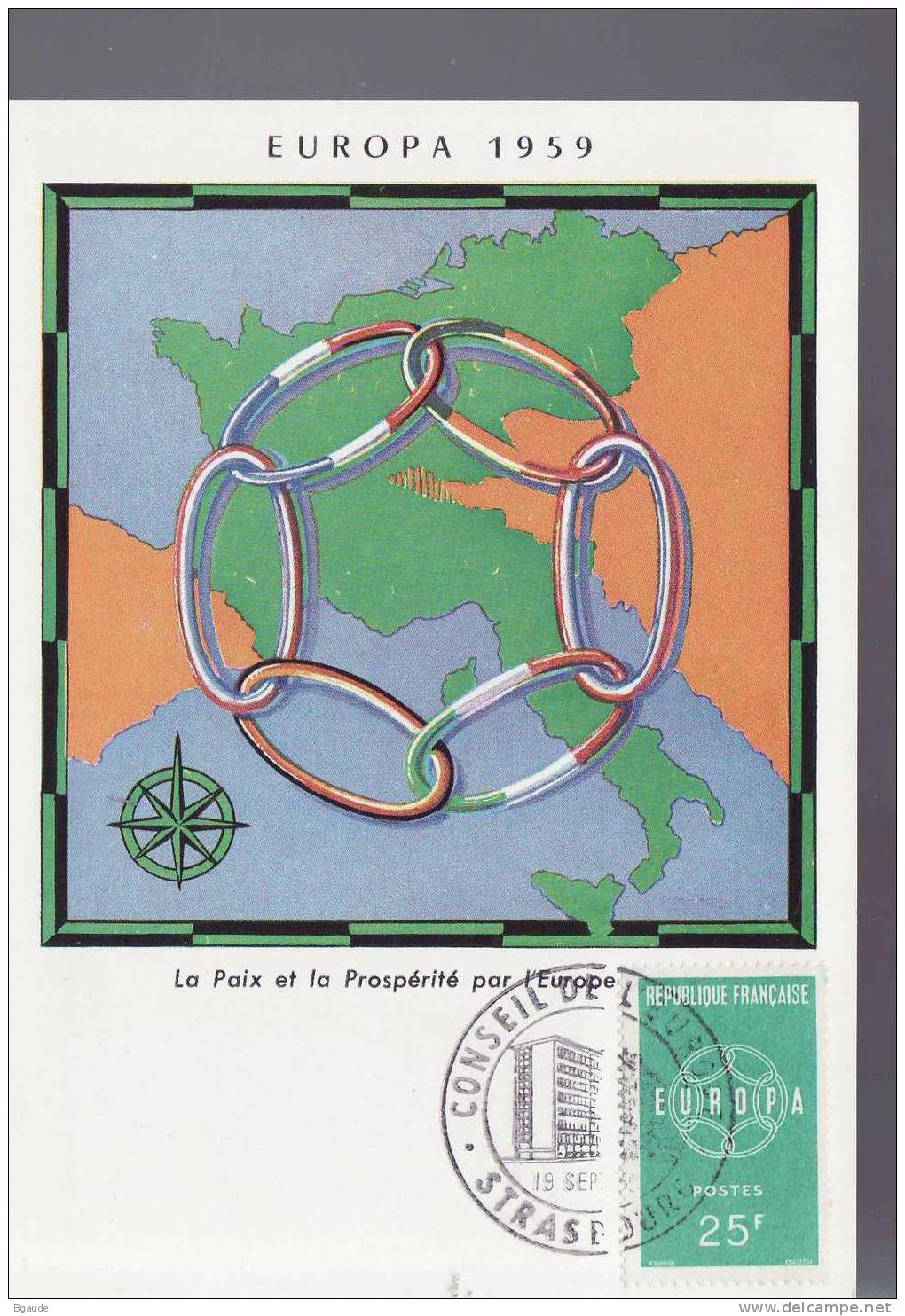 FRANCE CARTE MAXIMUM  EUROPA CEPT 1959 NUM YVERT 1218 - 1959