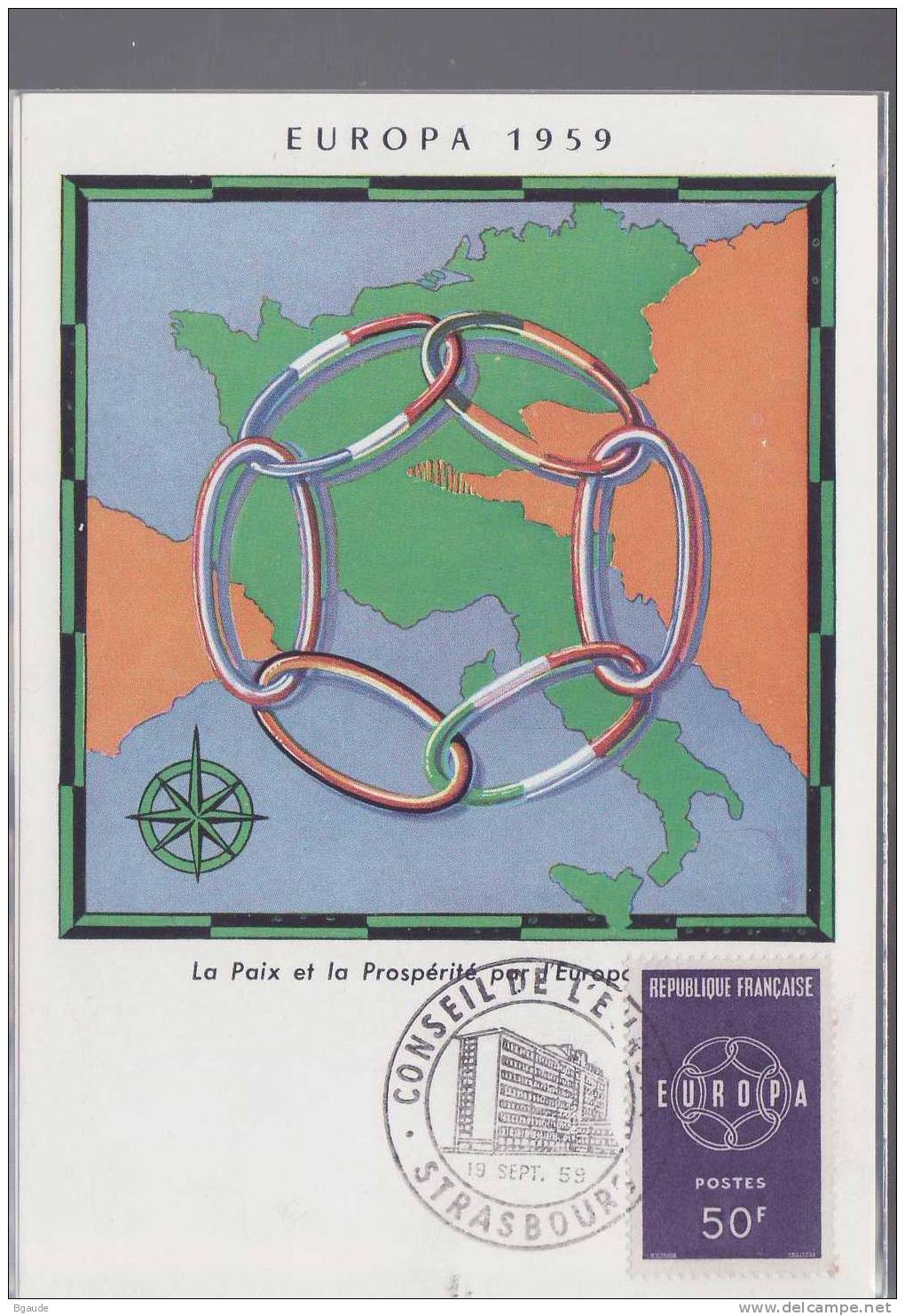 FRANCE CARTE MAXIMUM  EUROPA CEPT 1959 NUM YVERT 1219 - 1959