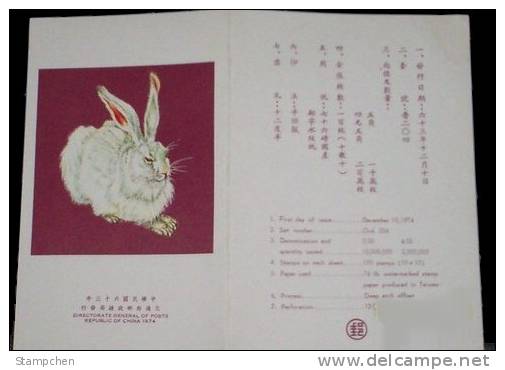 Folder 1974 Chinese New Year Zodiac Stamps  - Rabbit Hare 1975 - Lapins