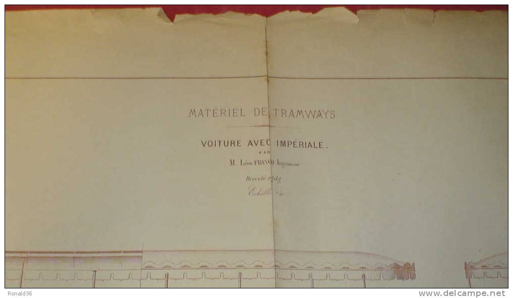 Planche 52 X 76 Cm MATERIEL DE TRAMWAYS Voiture à Impériale Par Léon FRANCO Ingénieur 1873 Ligne De Chemin De Fer - Machines