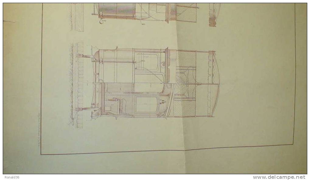 Planche 52 X 76 Cm MATERIEL DE TRAMWAYS Voiture à Impériale Par Léon FRANCO Ingénieur 1873 Ligne De Chemin De Fer - Machines