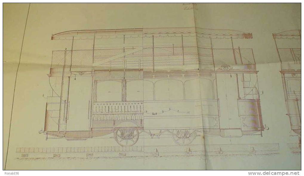 Planche 52 X 76 Cm MATERIEL DE TRAMWAYS Voiture à Impériale Par Léon FRANCO Ingénieur 1873 Ligne De Chemin De Fer - Machines