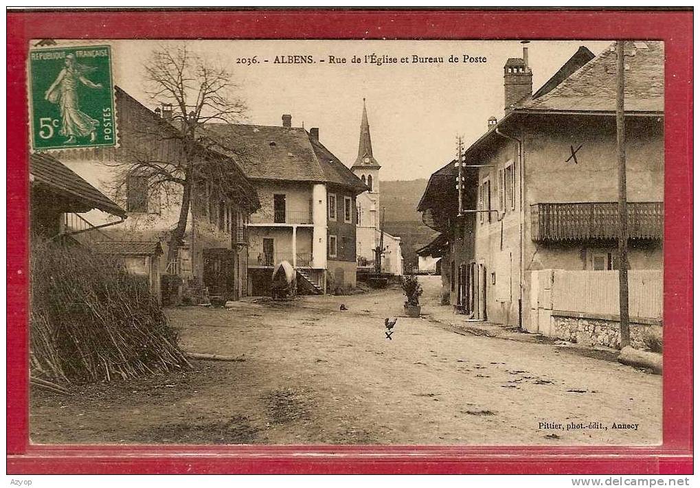 73 - ALBENS - RUE DE L'EGLISE ET BUREAU DE POSTE - Albens