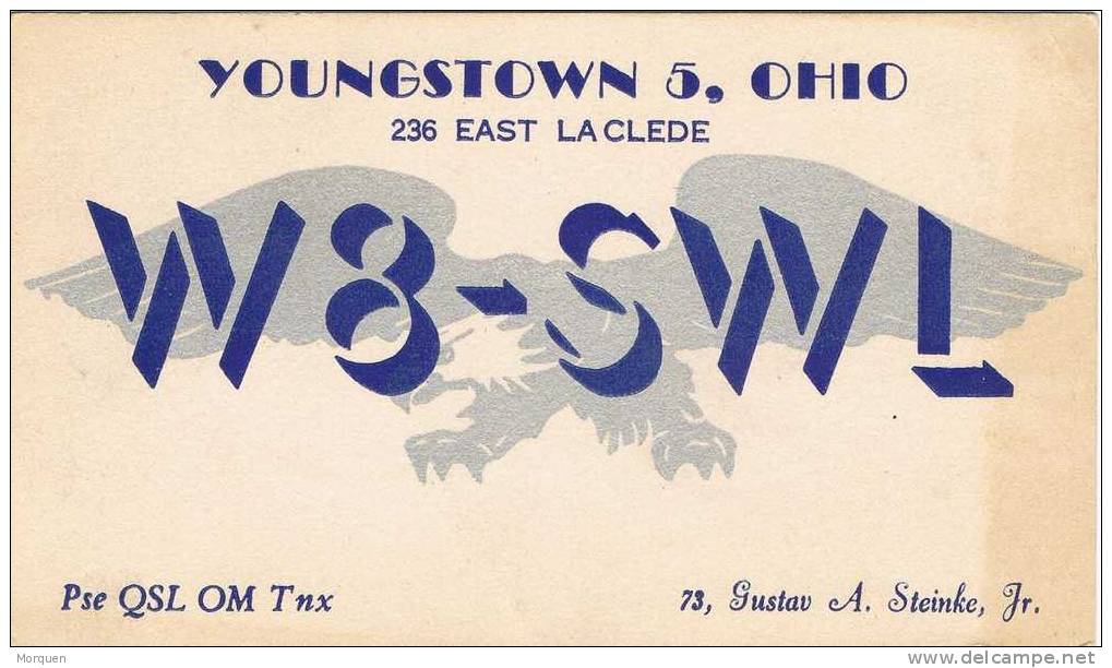1188. Tarjeta YOUNGSTOWN (Ohio) 1947. Radio Aficionado. QSL - Brieven En Documenten