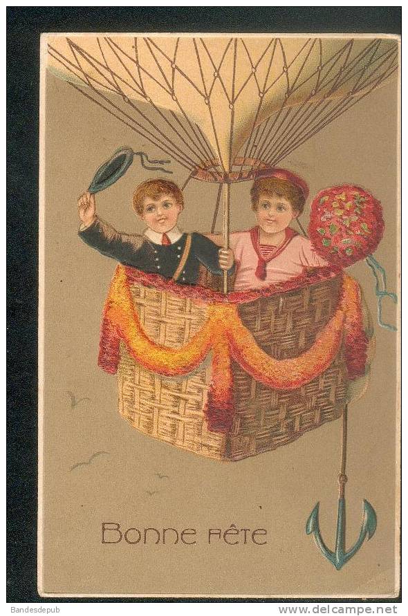 Jolie Carte Gaufrée Bonne Fête Enfant Montgolfière Ballon  Ancre Marine - Montgolfières