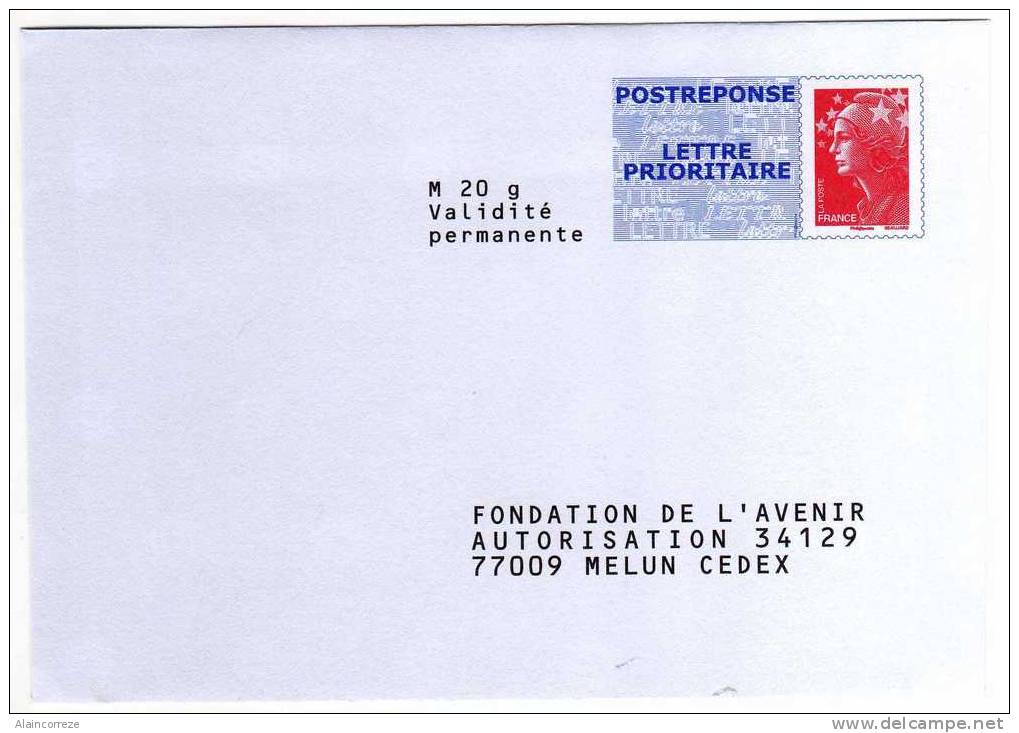 Entier Postal PAP POSTREPONSE Seine Et Marne Fondation De L´avenir Autorisation 34129 N° Au Dos: 10P220 - Listos Para Enviar: Respuesta /Beaujard