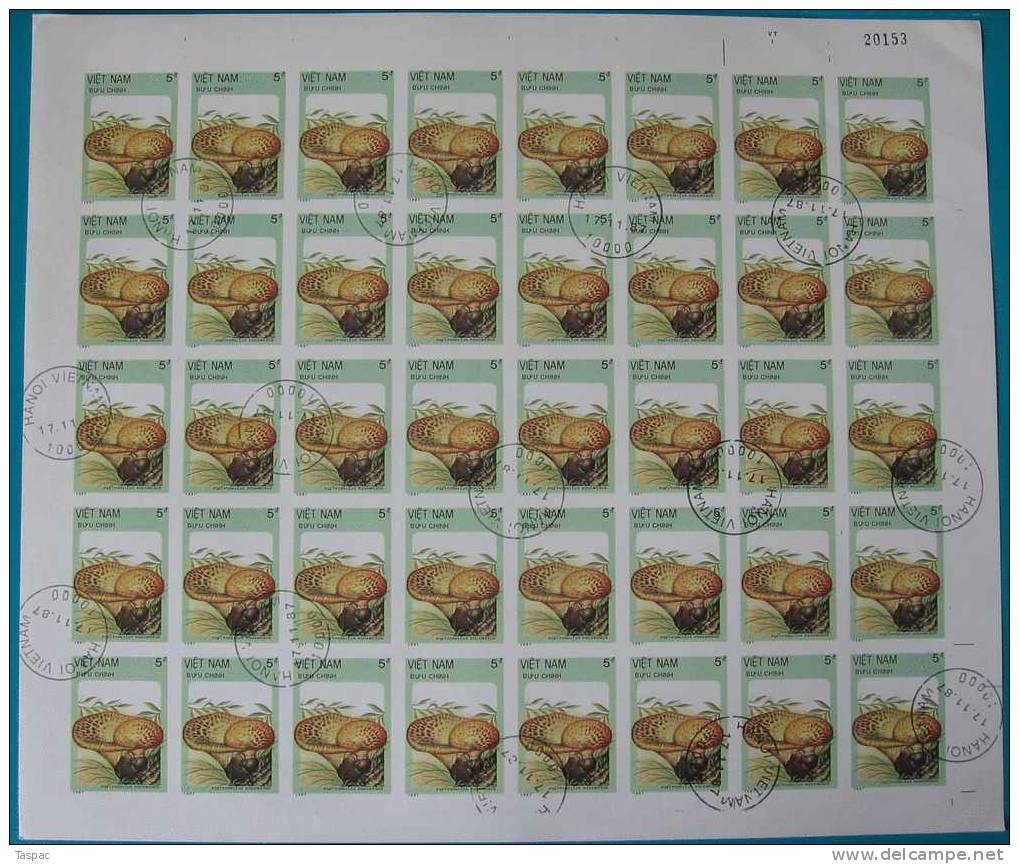 Vietnam 1987 Mi# 1876-1882 U Used - Imperf. - Sheets Of 40 - Mushrooms - Vietnam