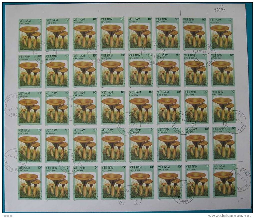 Vietnam 1987 Mi# 1876-1882 U Used - Imperf. - Sheets Of 40 - Mushrooms - Vietnam