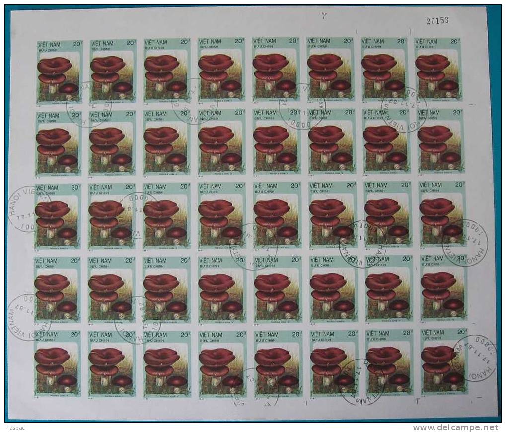 Vietnam 1987 Mi# 1876-1882 U Used - Imperf. - Sheets Of 40 - Mushrooms - Vietnam