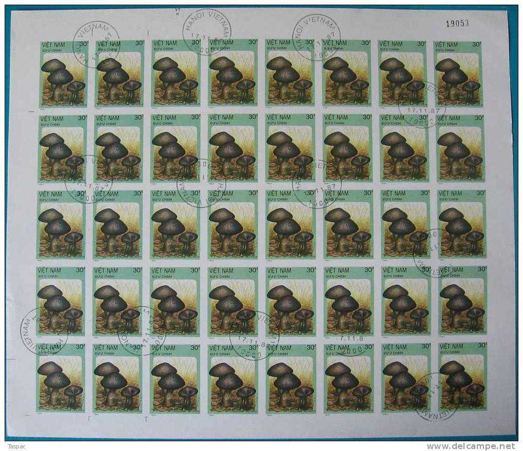 Vietnam 1987 Mi# 1876-1882 U Used - Imperf. - Sheets of 40 - Mushrooms