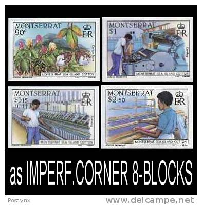 MONTSERRAT 1985. Sea Island Cotton. IMPERF.CORNER 8-BLOCKS:4 (32 Stamps)  [ungezähnt,non Dentelé,no  Dentado] - Montserrat