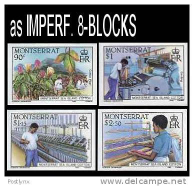 MONTSERRAT 1985. Sea Island Cotton. IMPERF.8-BLOCKS:4 (32 Stamps)   [ungezähnt,non Dentelé,no  Dentado] - Montserrat