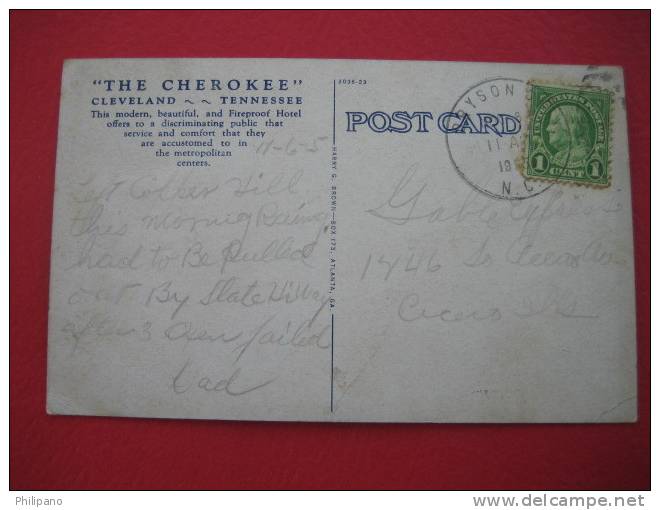 Cleveland Hotel  The Cherokee Hotel  1935 Cancel - Autres & Non Classés