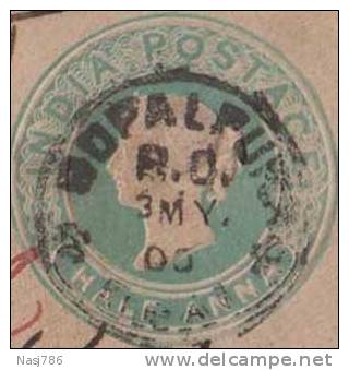 Br India Queen Victoria PSE, Postal Stationery Envelope, Bhopalpur RO Postmark, Used, India - 1882-1901 Impero