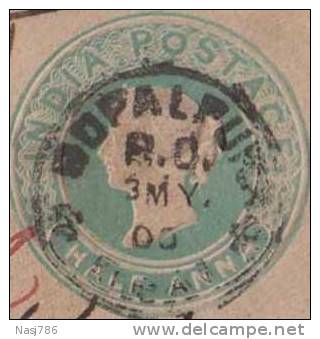 Br India Queen Victoria PSE, Postal Stationery Envelope, Bhopalpur RO Postmark, Used, India - 1882-1901 Empire