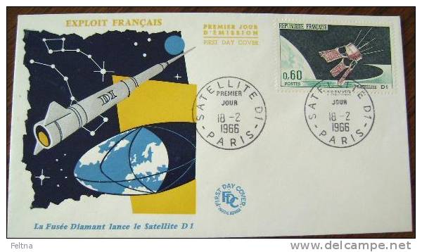 1966 FRANCE FDC SATELLITE D1 SPACE ROCKET - Europe