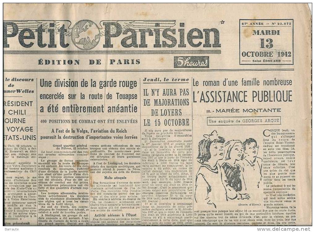 Le Petit Parisien Du 13/10/1942 " 1 Photo A La UNE Du Catapultage D'un Hydravion Allemand Depuis Un Bateau". - Le Petit Parisien