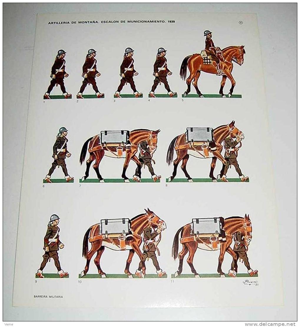 ANTIGUO RECORTABLE DE ARTILLERIA DE MONTAÑA, ESCALON DE MUNICIONAMIENTO 1939, GUERRA CIVIL, EDITADO POR BARREIRA MILITAR - Militares