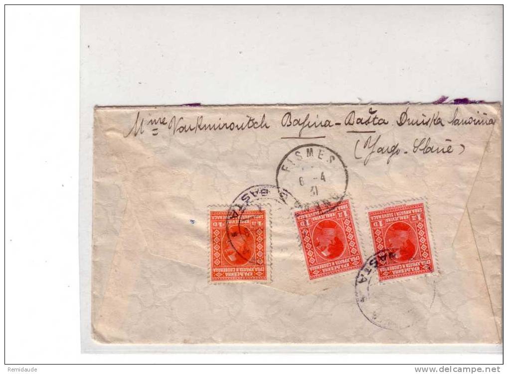 1931 - LETTRE RECOMMANDEE De BAJINA BASTA Pour FISMES (MARNE) - - Covers & Documents