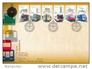 FDC Hong Kong 2010 Centenary Of Railway Service Stamps Train Museum Clock MRT Tramsway Airmport - Covers & Documents