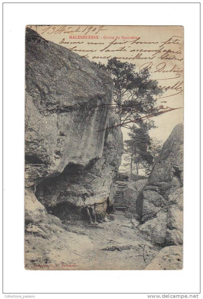 CP, 45, Malesherbes, Grotte Du Bourrelier, Voyagée, 1907 - Malesherbes
