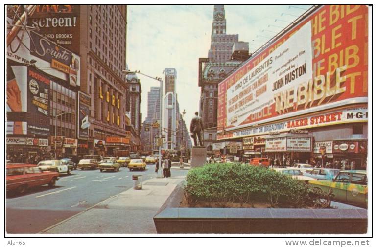 Times Square New York City Manhattan, Traffic, Movie Theater Billboard, Huston Movie ´The Bible´  1960s Vintage Postcard - Time Square