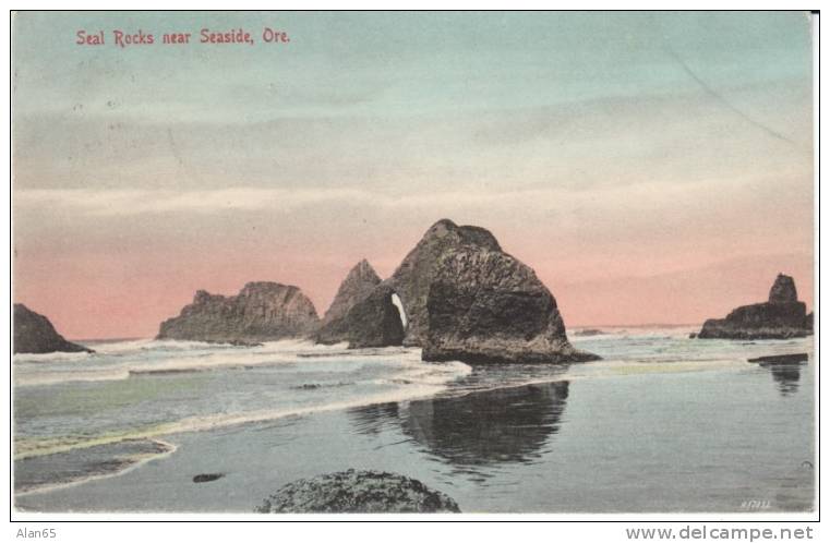 Seaside OR Oregon, Seal Rocks On Pacific Ocean Beach, C1900s Vintage Postcard - Otros & Sin Clasificación