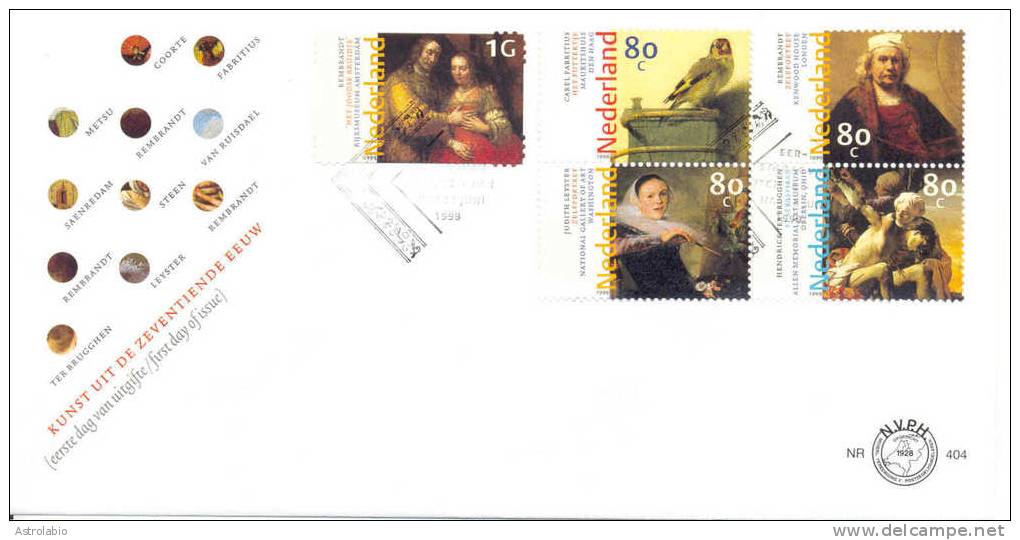 Pays-Bas FDC (2) 1999 " Oeuvres De Rembrandt Et Autres " Yvert 1693/703 - Rembrandt