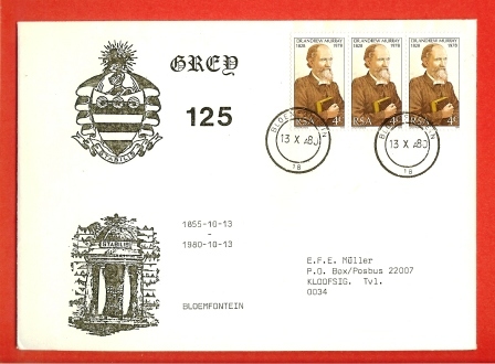 RSA 1980 Unofficial Cover Grey College Bloemfontein 125 Years Stampnr. 538 - Briefe U. Dokumente