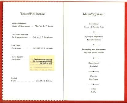 RSA 1978 Invitation Card Golden Jubileum Banquet Potchefstroom Stampnr. 447 - Cartas & Documentos