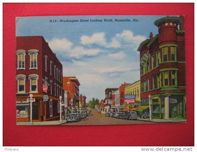 Huntsville Al -- Washington Street  Coca Cola Sign  Vintage Linen - Huntsville