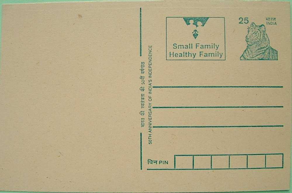 India 1998 Postal Stationery Postcard Tiger Medecine Birth Control Family Population Control - Covers & Documents