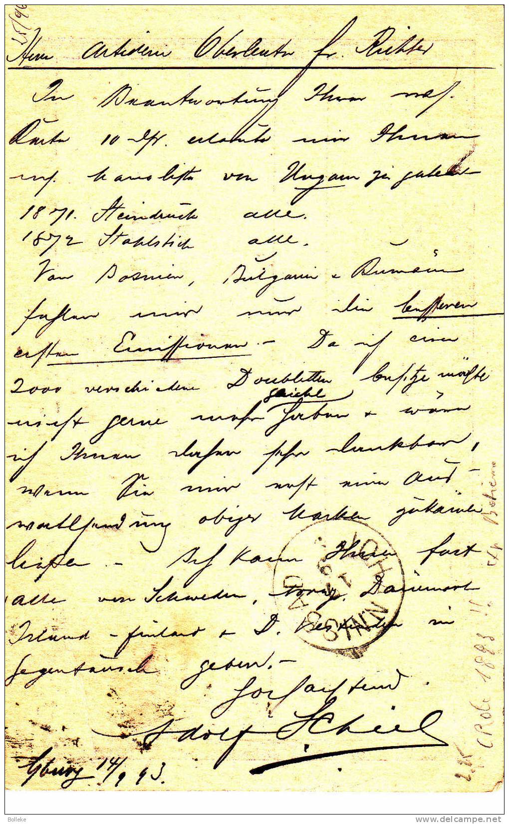 Suède - Entier Postal De 1893 - Expédié Vers La Bohème - Covers & Documents