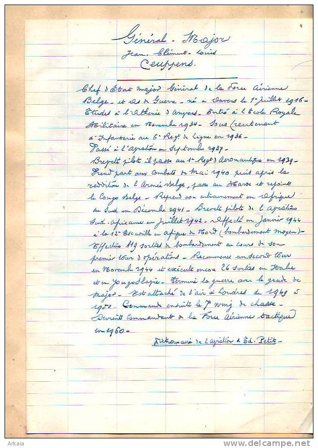 AVIATION = Général Major Jean-Clément-Louis Ceuppens : As De Guerre 40-45 - Chef D´Etat - Aviation