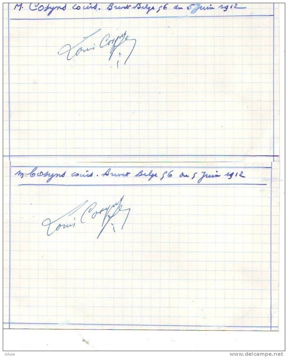 AVIATION = Louis Cosyns : Brevet 56 Du 5-6-1912 - 3 Documents Dont 2 Autographes - Aviation