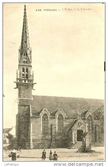 Finistere -ref B309- Tregunc - L Eglise Et La Fontaine   - Carte Bon Etat - - Trégunc