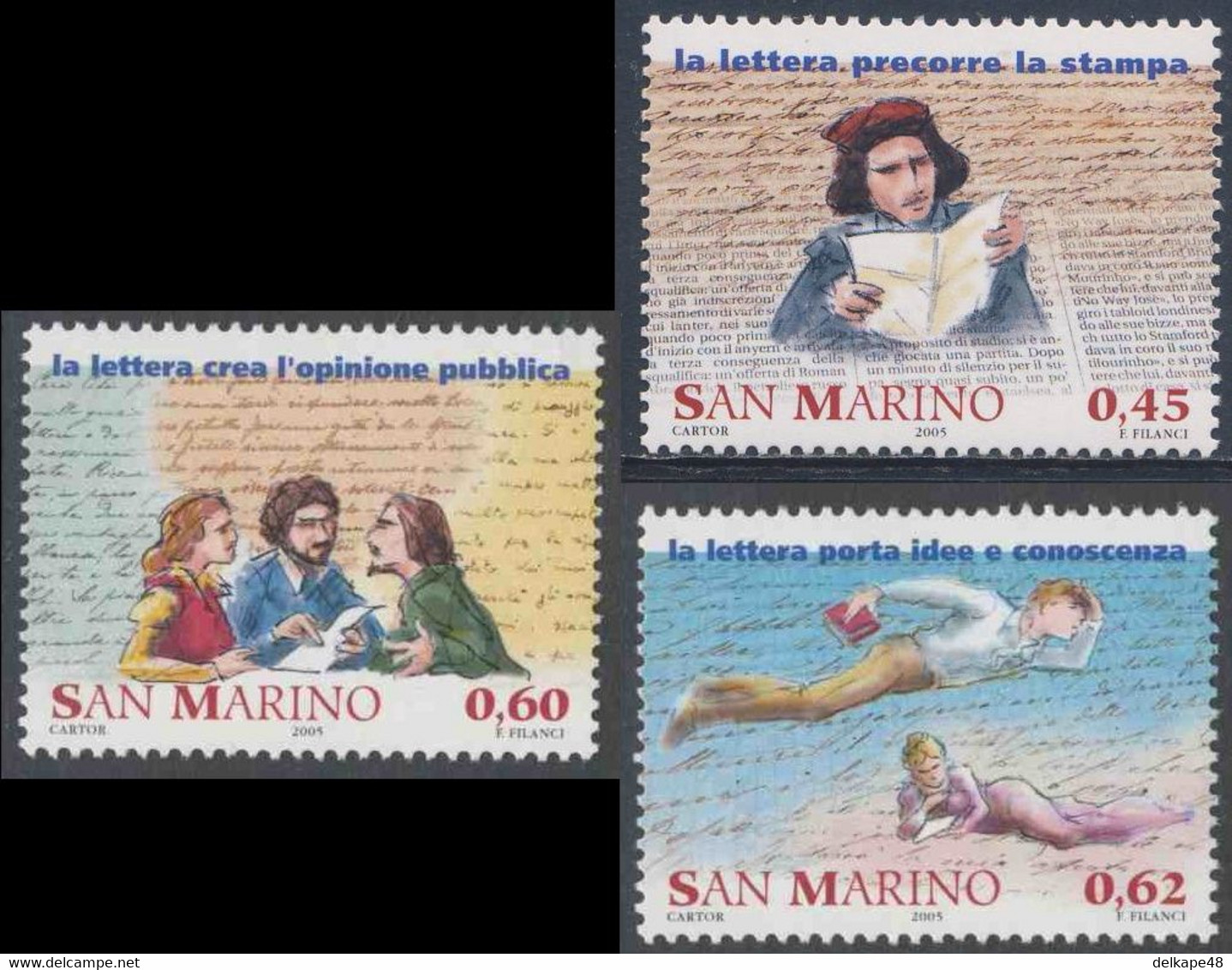 San Marino 2005 Mi 2203 /5 SG 2033 /5 ** Historie Of The Letter / Reading Letter / Briefleser - Autres & Non Classés