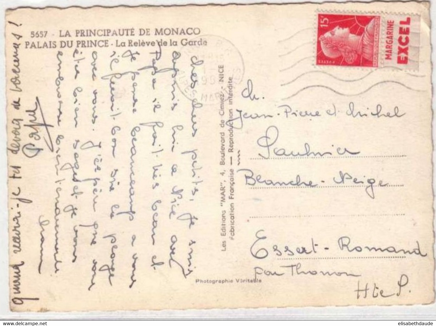 1955 - TYPE MULLER - TIMBRE ISSU De CARNET Avec PUB "MARGARINE EXCEL" Sur CARTE POSTALE De NICE Pour THONON - Briefe U. Dokumente