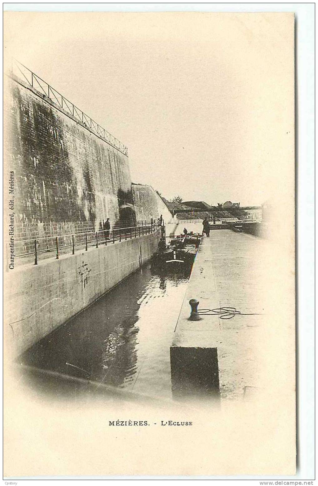 PENICHES - ECLUSE - Péniche Dans L'Ecluse à Mezières - Cliché 1900  - Dos Scané - Chiatte, Barconi