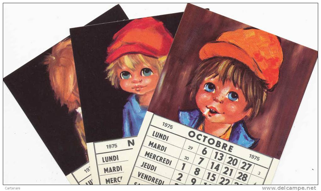 12 cartes postales style michel thomas,calendrier complet ,année 1975,12 portraits de bandes dessinées,en couleurs,rare