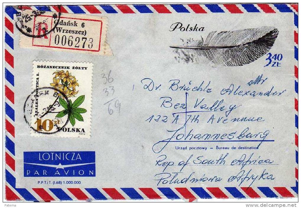 Carta, , Aérea, Certificada, WRZESZCZ 1968( Polonia), Cover, Letter - Brieven En Documenten