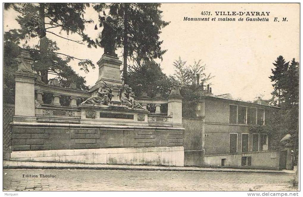 Postal VILLE D´AVRAY (Banlieu) 1934. Monument Gambetta - 1922-26 Pasteur