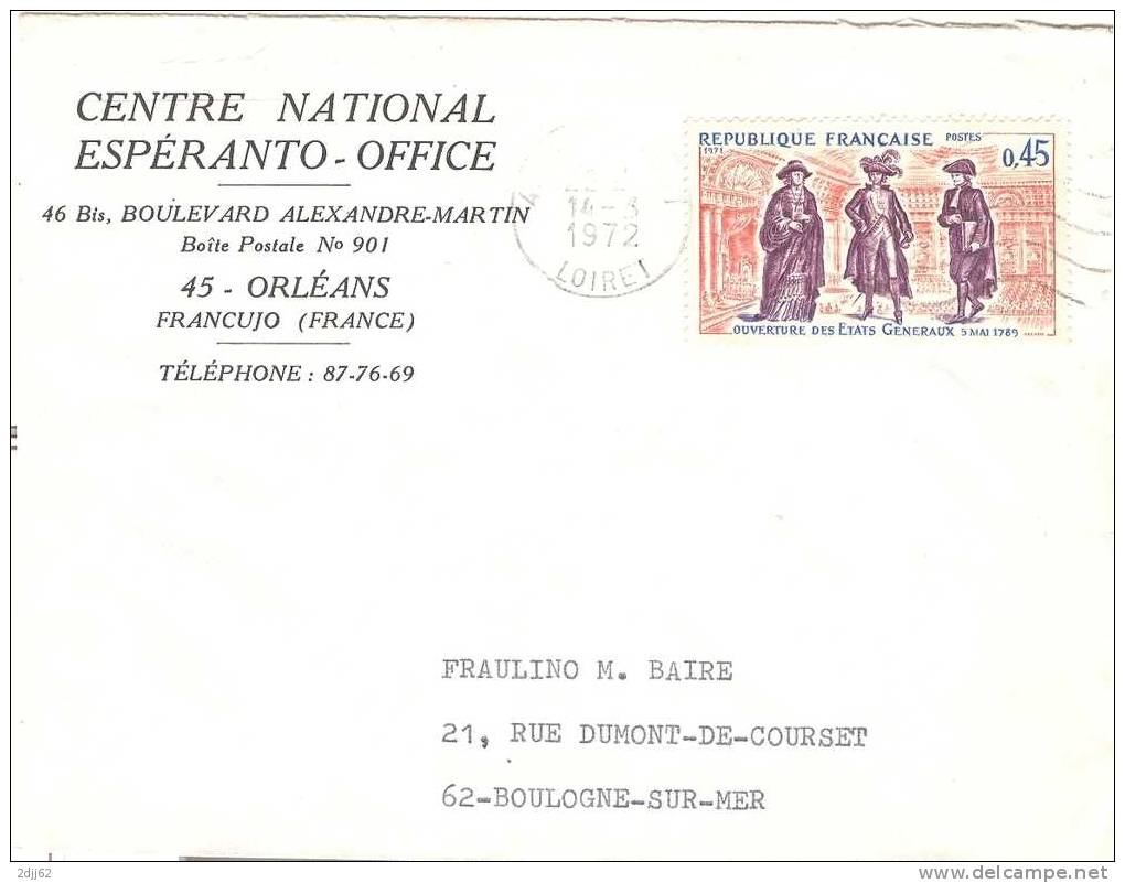 Espéranto, Association, Centre, Francujo, Classe Ouverte - Enveloppe Entière  (G120) - Esperanto