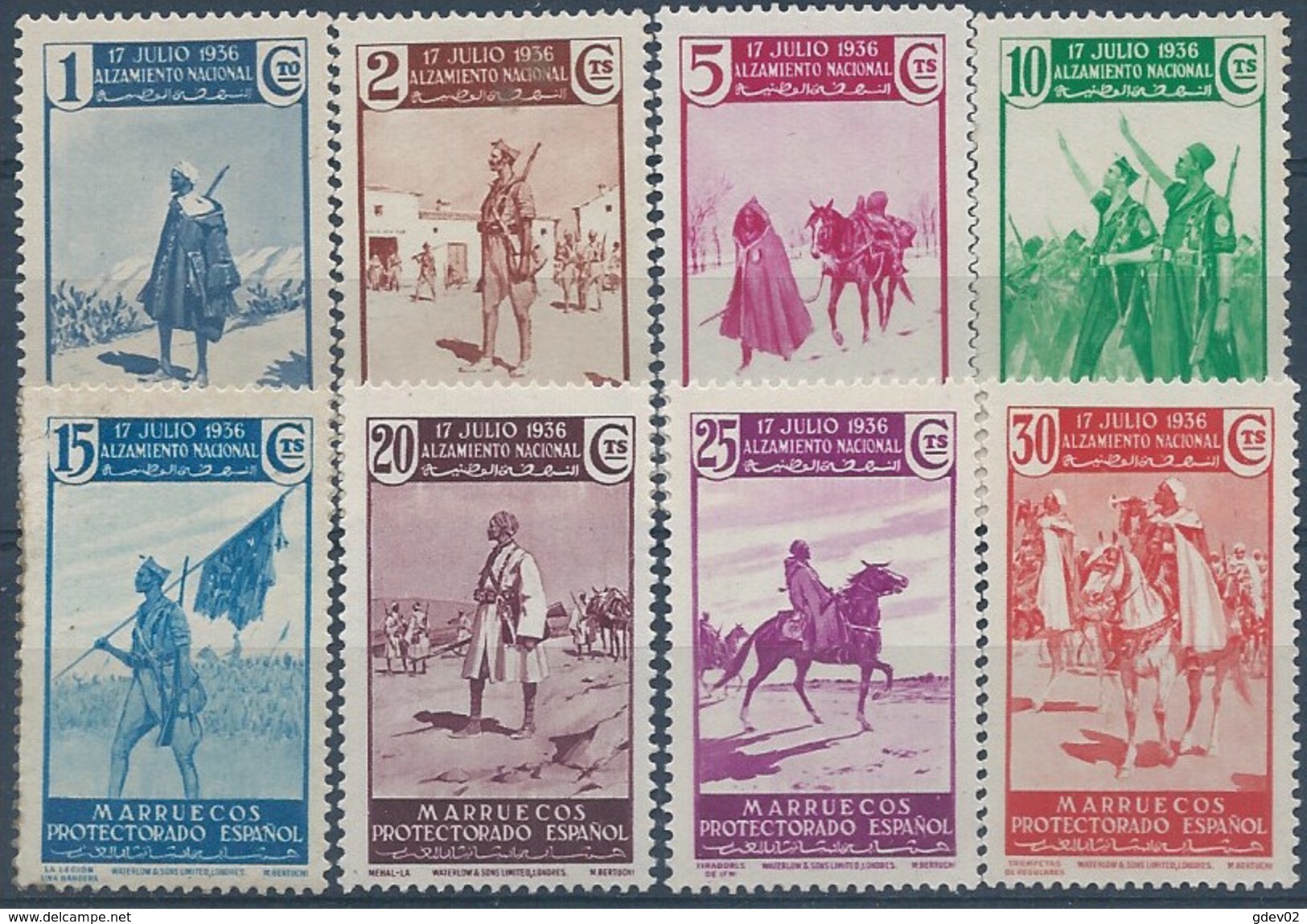 MA169CORTA-L4188. Maroc.Marocco.MARRUECOS ESPAÑOL ALZAMIENTO NACIONAL 1937 (Ed 169/76**) Sin Charnela. - Marocco Spagnolo