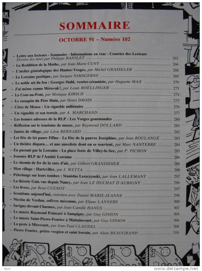La Revue Lorraine  Populaire - Fondateur J.M Cuny - Octobre  1991 N°102 - Lorraine - Vosges