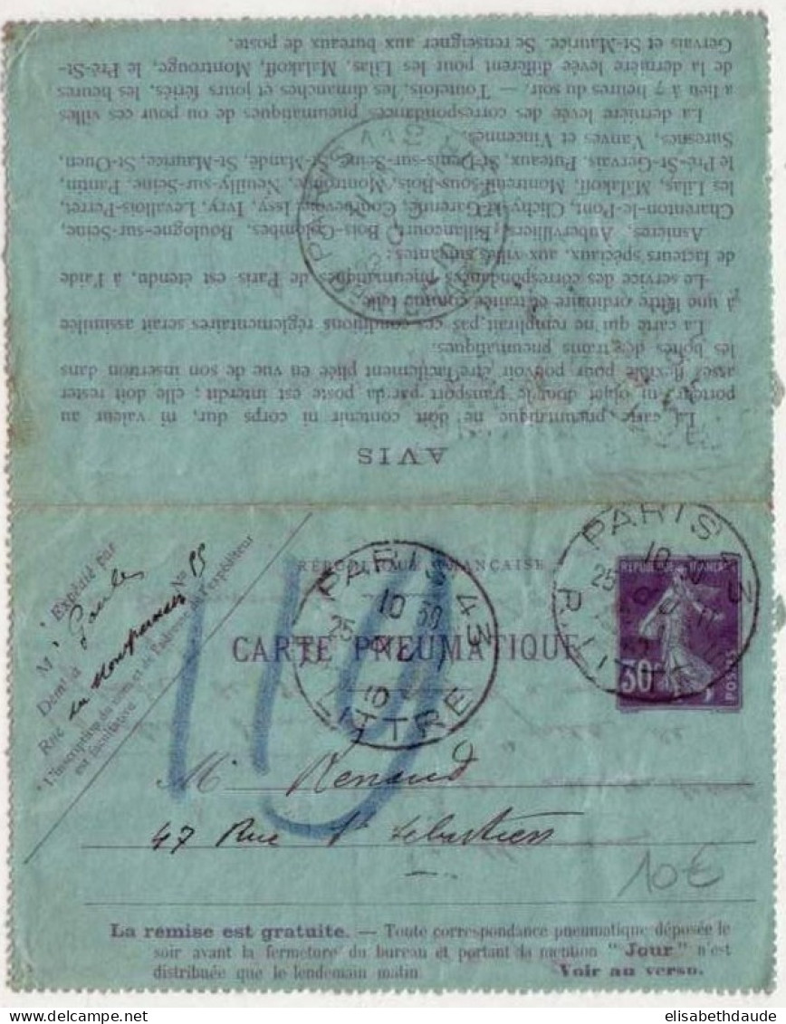 PNEUMATIQUE - ENTIER POSTAL TYPE SEMEUSE - CARTE-LETTRE N° YVERT CLPP4 - Pneumatici