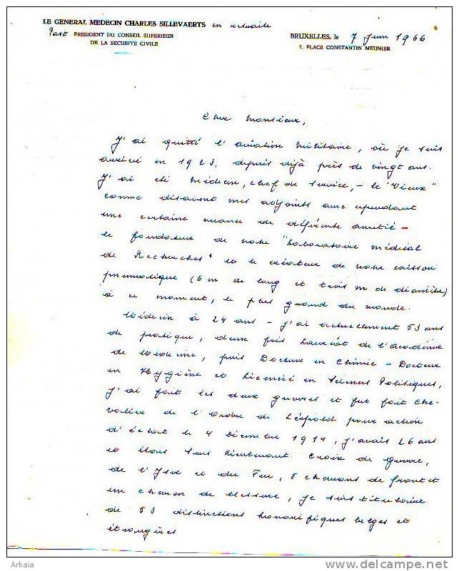 AVIATION = Charles Sillevaerts - Général Médecin - 8 Documents Dont 2 Photos - - Autres & Non Classés