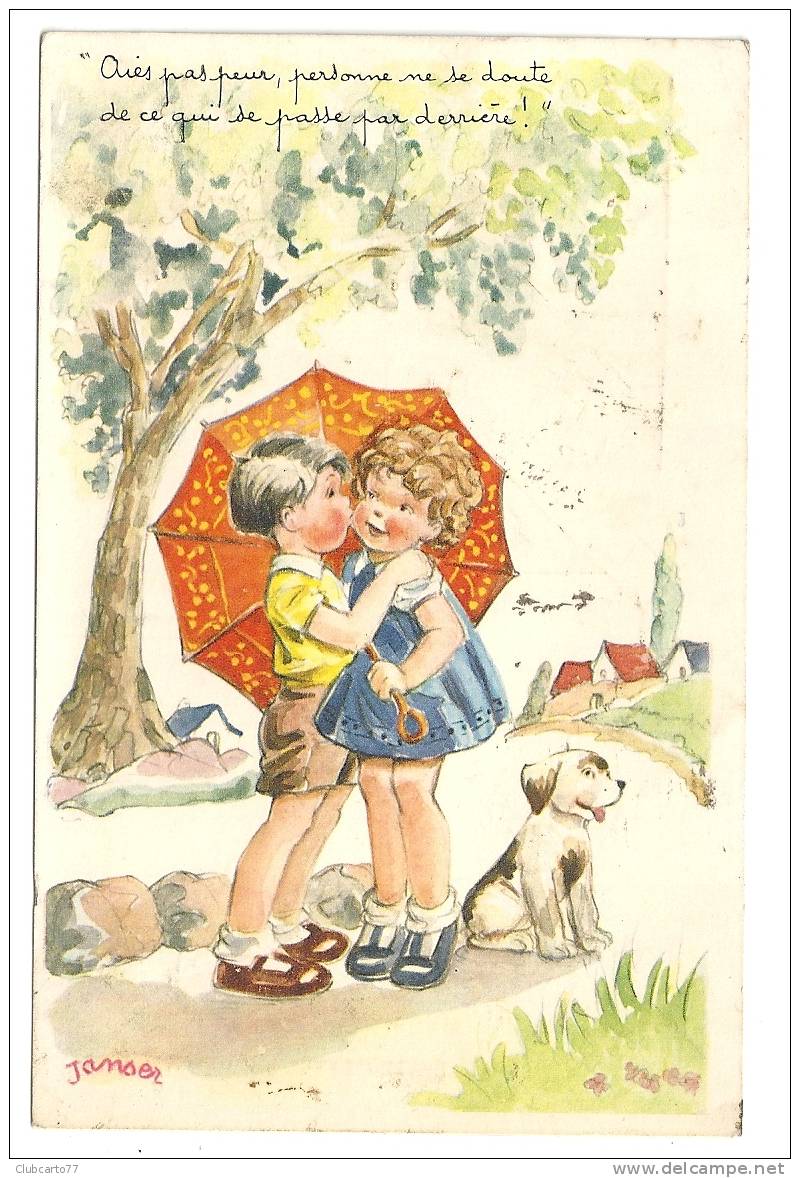 Janser (Illustrateur) : Bisou Sous Parapluie Env 1950 (animée). - Janser