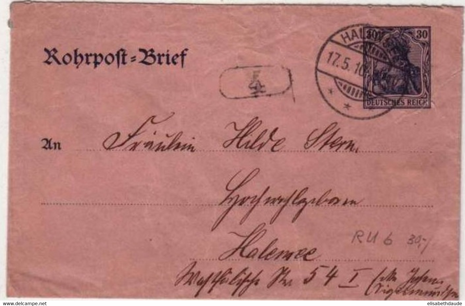 PNEUMATIQUE (ROHRPOST) - ENTIER POSTAL - TYPE GERMANIA - LETTRE De Halensee - 1910 - Omslagen