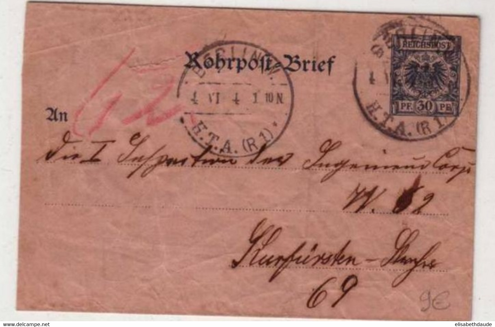 PNEUMATIQUE (ROHRPOST) - ENTIER POSTAL - TYPE AIGLE (ADLER) - LETTRE De BERLIN - 1894 - Enveloppes